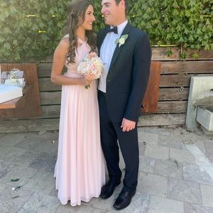 Azazie baby pink high neck bridesmaid dress